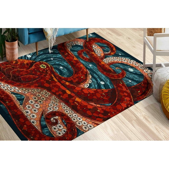 Colorful Rugs, Floor Rugs, Stair Rug, Animal Rug, Door Mat Rug, Blue Rugs, Corridor Rugs, Wedding Rug, Octopus Rugs, Salon Rugs, Home Decor, 2.6'x5' - 80x150 cm
