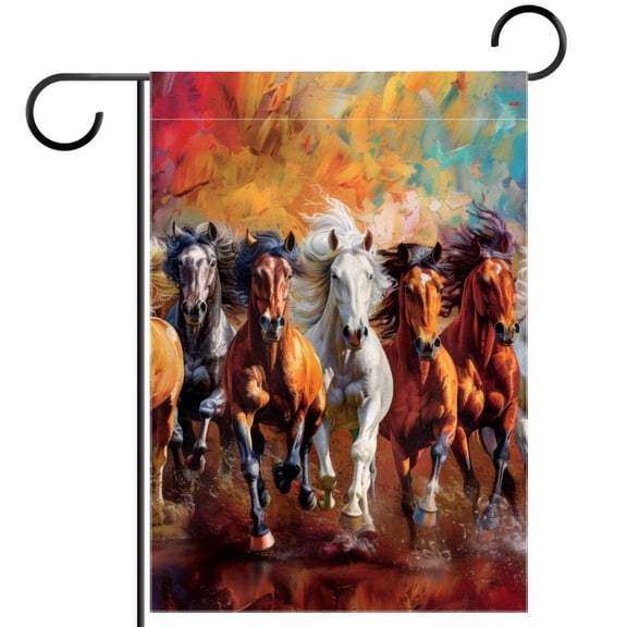 Colorful Running Horses Natural Background Garden Flag Double Sided House Flag for Outdoor Home, Personalized All Year Round Yard Decor 12 x 18 Inch
