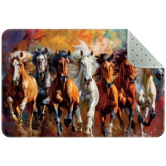 Colorful Running Horses Natural Background Small Area Rug, Non-Slip Door Mat Indoor Floor Mat, Washable Kitchen Rug Entrance DMat for Bedroom Living Room