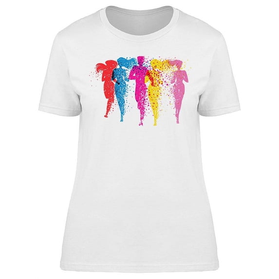 Colorful Running People Graphic T-Shirt Women -Image by Shutterstock, Female 3X-Large