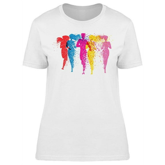 Colorful Running People Graphic T-Shirt Women -Image by Shutterstock, Female Large