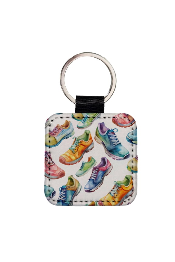Colorful Running Shoes Runners Faux Leather Square Keychain