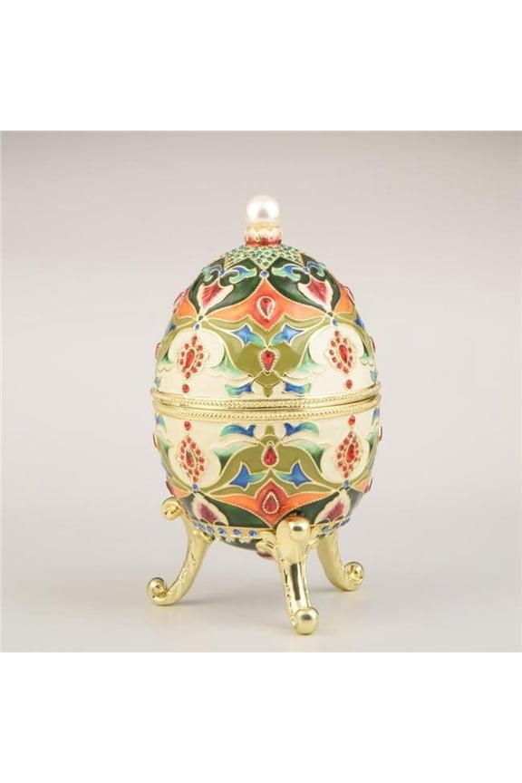 Colorful Russian Egg Enamel Painted Trinket Box with Austrian Crystals
