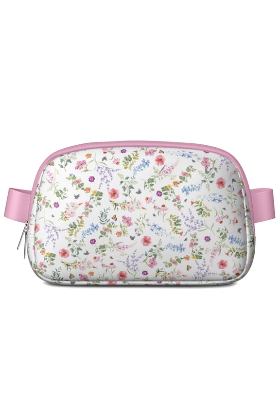 Colorful Rustic Fanny Pack – Boho Floral Waist Bag with Peonies, Butterflies & Summer Bloom Details