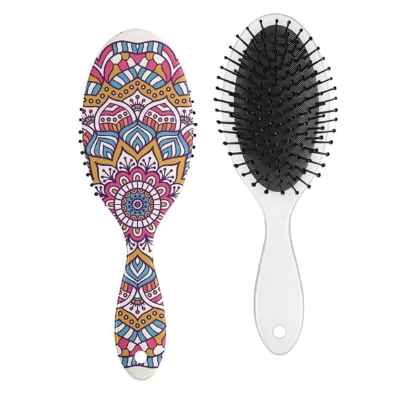 Colorful Rustic Hair Brush, Nordic Pattern Paddle Detangler with Soft Bristles, Great Gift for Teens and Kids, All Hair Types