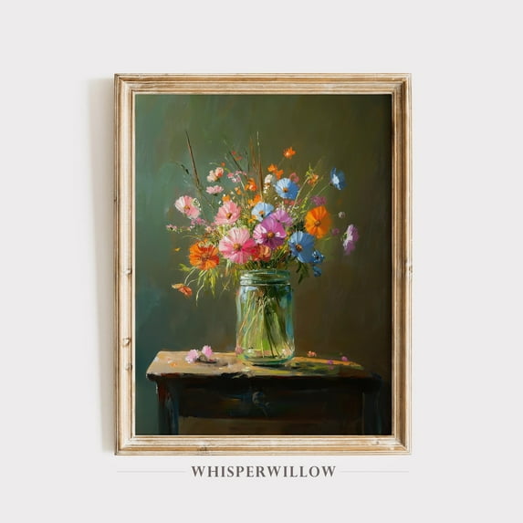 Colorful Rustic Wildflower Bouquet,, Country Farmhouse Floral Art, Elegant Botanical, Vibrant Nature Home Decor, 24x36 UNFRAMED