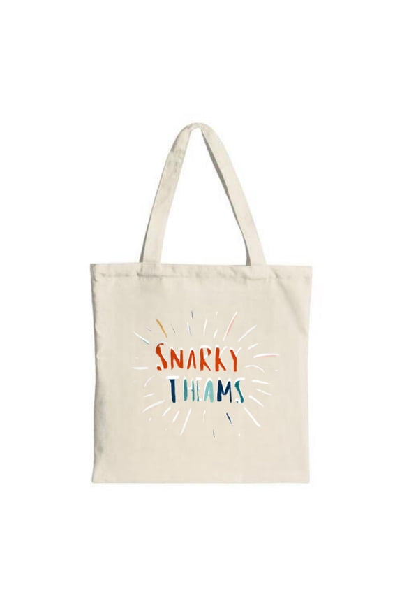 Colorful " SNARKY THAKS " tote bag with vibrant radiating lines perfect for shopping travel and parties Stylish and reusable