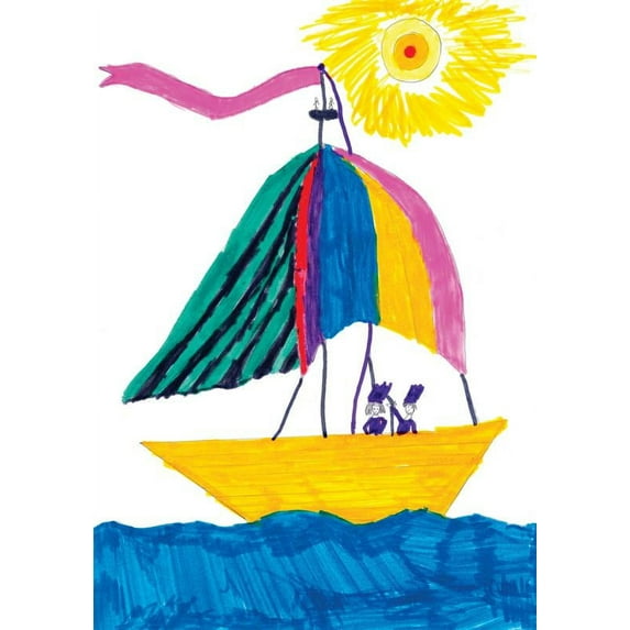 Colorful Sail Boat Sailing Sun Water Ocean Baby Kids Boy Girl Design Picture Art Mural Custom Wall Decal Vinyl Sticker 18 Inches X 18 Inches
