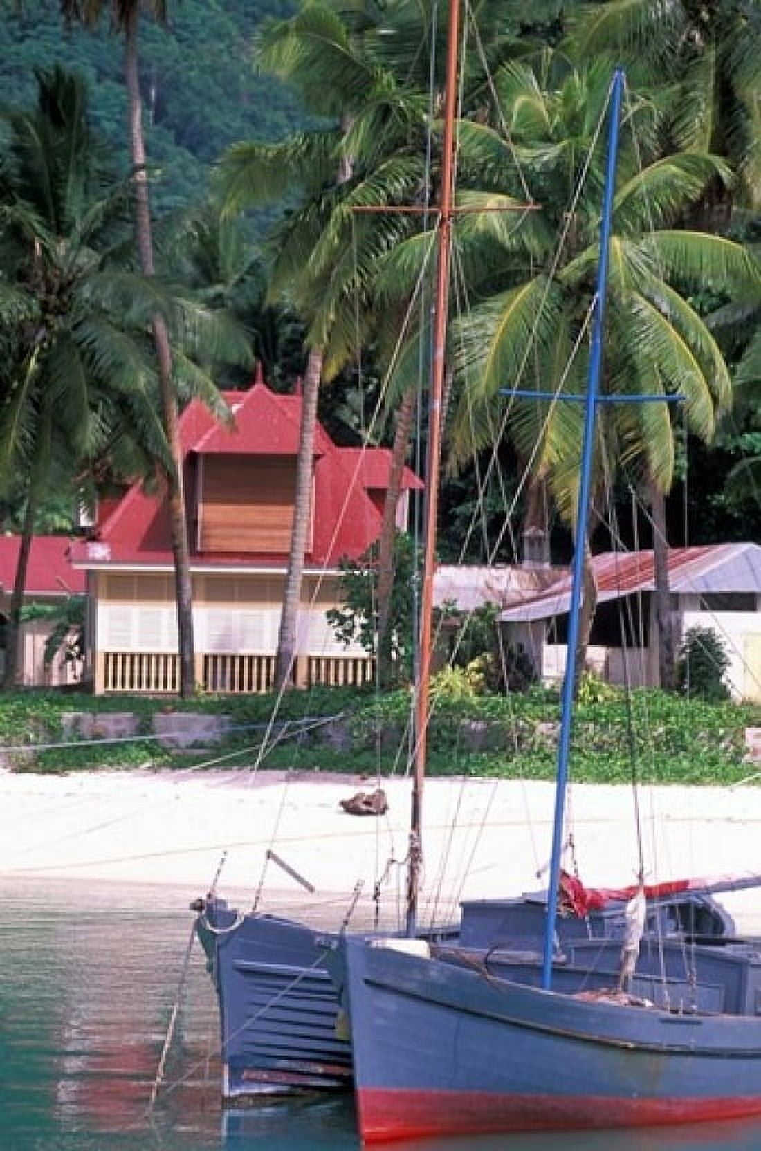 Colorful Sailboats at Harbor Seychelles Canvas Art - Nik Wheeler DanitaDelimont (12 x 17)