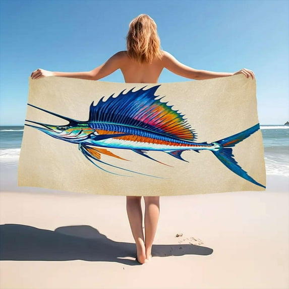 Colorful Sailfish Art Print Beach Towel Soft Absorbent Large Bath Towel For Swimming Pool Travel Spa Sport Gym