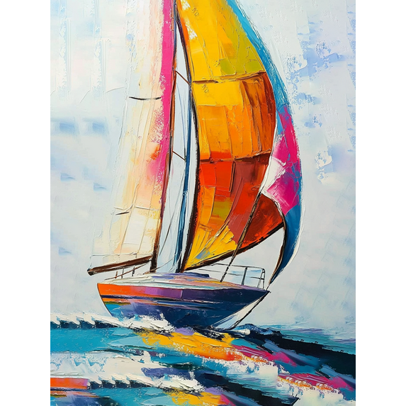 Colorful Sailing Yacht Canvas Art Print,Suitable for Living Room, Bedroom, Office, Bathroom, and Yacht Club Decoration.