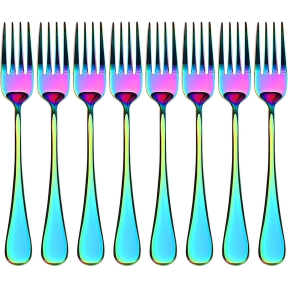 Colorful Salad Forks Set of 8 8-Piece Iridescent Silverware Flatware Fork 6.8 Inches Stainless Steel Rainbow Dessert Forks Mirror Finish & Dishwasher Safe