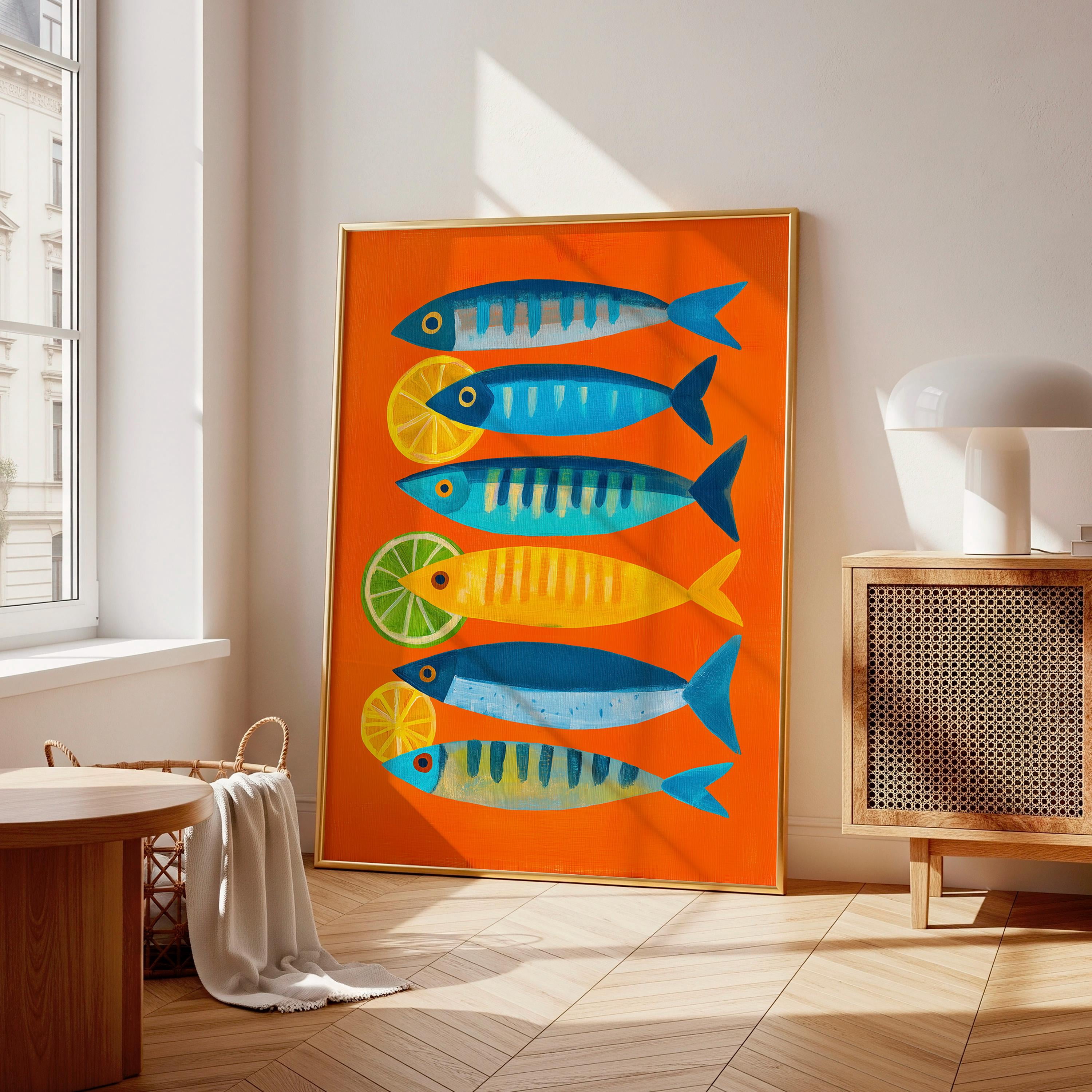Colorful Sardines Painting Quirky Fish Poster Italian Coastal Kitchen ...