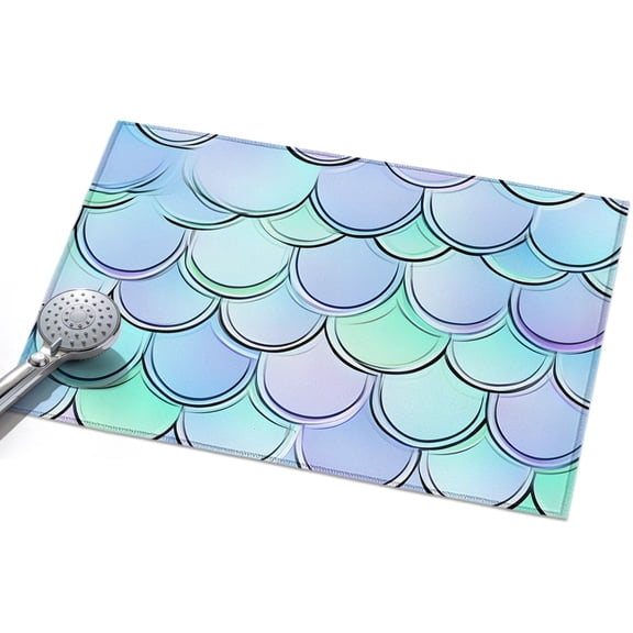 Colorful Scales Area Rugs 2x3ft Blue Teal Green Fish Scales Cartoon Ocean Floor Rug Non Slip Low Pile Ultra Soft Throw Carpet for Entryway Indoor Entrance Kitchen Bathroom