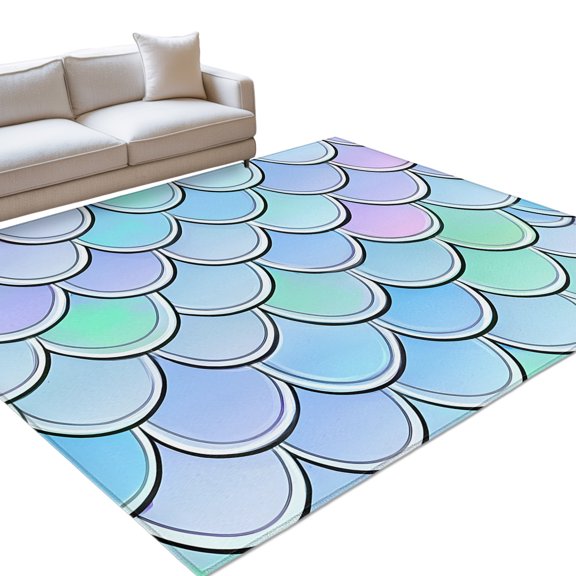 Colorful Scales Area Rugs 6x9ft Blue Teal Green Fish Scales Ocean Floor Rug Non Slip Low Pile Ultra Soft Throw Carpet for Entryway Indoor Entrance Kitchen Bathroom