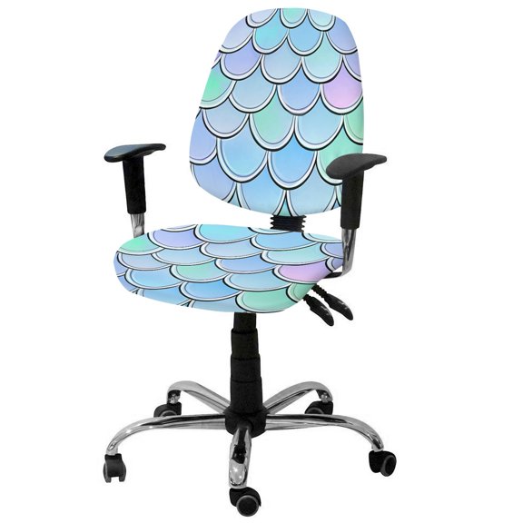 Colorful Scales Office Chair Covers Stretchable Blue Teal Green Fish Scales Ocean Split Computer Desk Chair Cover Universal Spandex Chair Seat Covers Rotating Boss Arm Chair Slipcovers