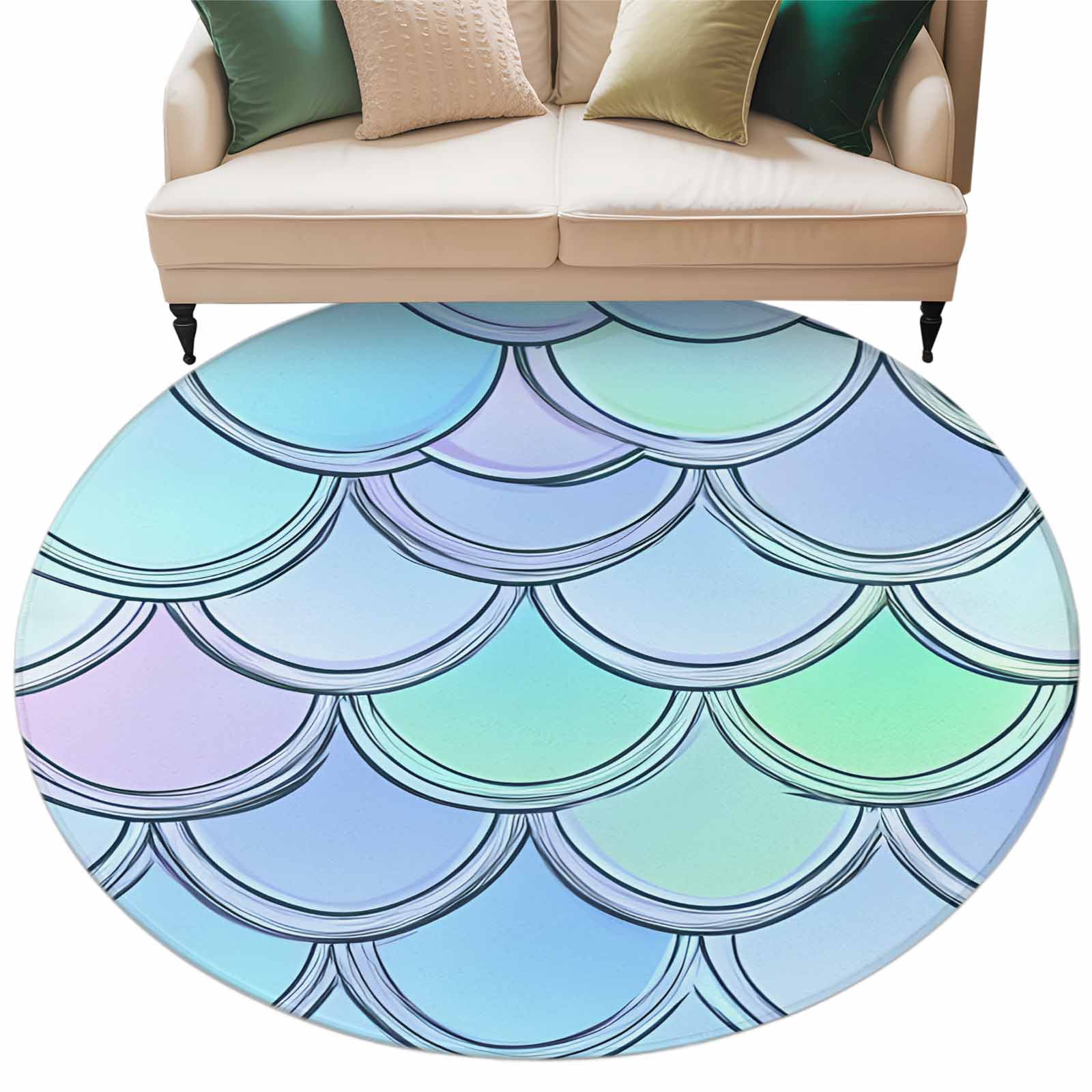 Colorful Scales Round Area Rug 6 ft Blue Green Teal Fish Scales Ocean ...