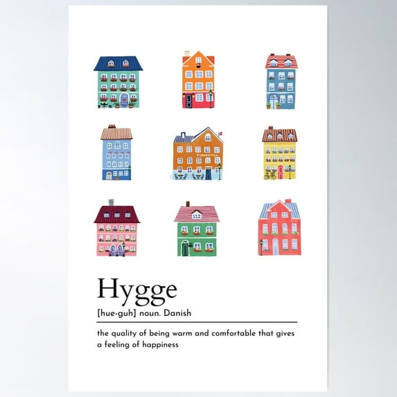 Colorful Scandinavian Danish Swedish Houses Hygge Cozy Life Design Poster Wall Art, Modern Wall Decor For Living Room Bedroom, 24x36 UNFRAMED