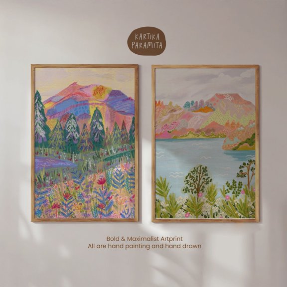 Colorful Scenery Art Print Set: Eclectic Gallery Wall Set 2 Unframed Paper Print 8x12