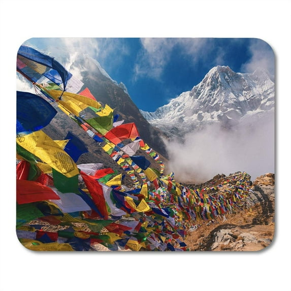 Colorful Scenery Prayer Flags and Mt Annapurna I from Base Camp Nepal Trekking Mousepad Mouse Pad Mouse Mat 9x10 inch