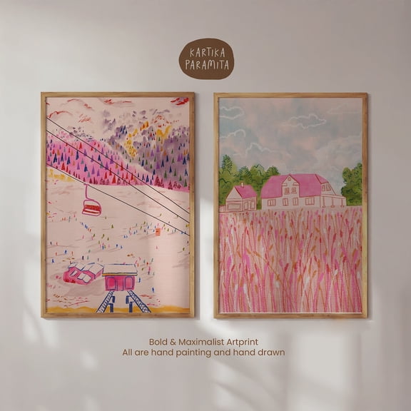 Colorful Scenery Print Set: Eclectic Gallery Wall Art Set 2 Unframed Paper Print 20x30