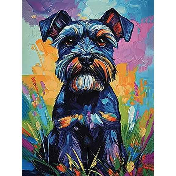 Colorful Schnauzer Dog Portrait Art Decoration Painting/Canvas Art Suitable for Decorating Living Room Bedroom Office Dining Room Kitchen Study Hallway and Entrance adding Color and Style.