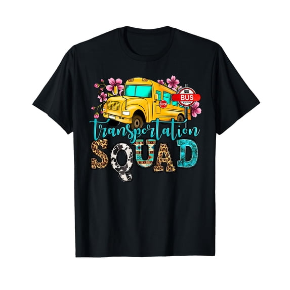 Colorful School Bus Illustration Transportation Squad T-Shirt for Back to School Fun