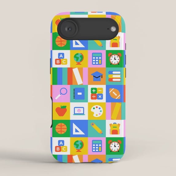 Colorful School Supply Icons Tough Case for Apple iPhone, Polycarbonate ...
