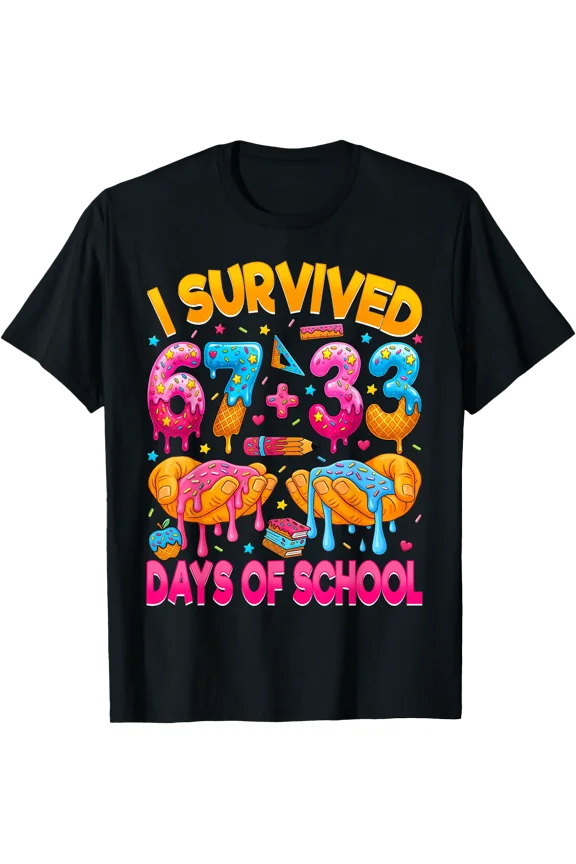 Colorful School-Themed T-Shirt with Fun Design Celebrating 67+33 Days of School