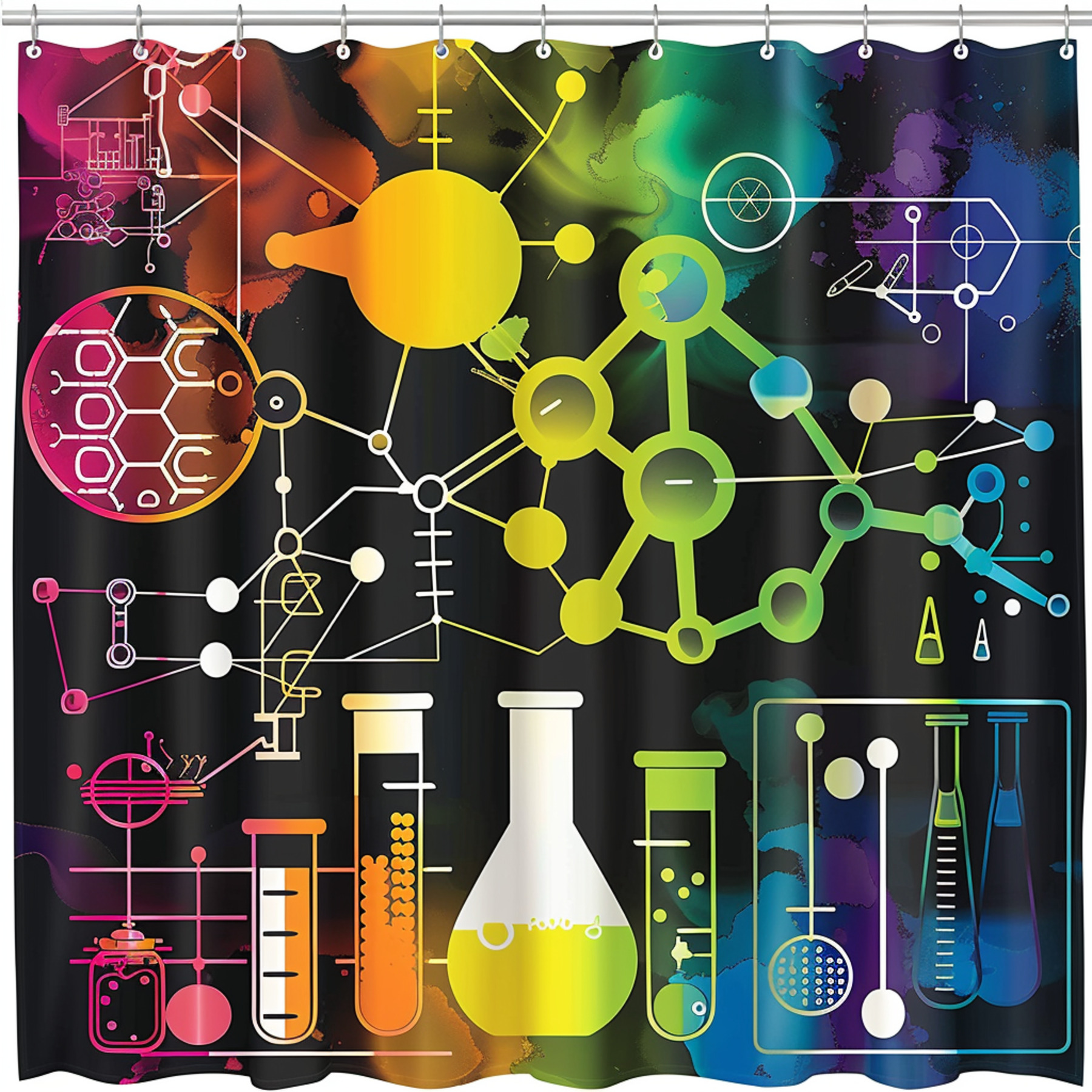 Colorful Science Lab Shower Curtain Vibrant Chemistry Theme for