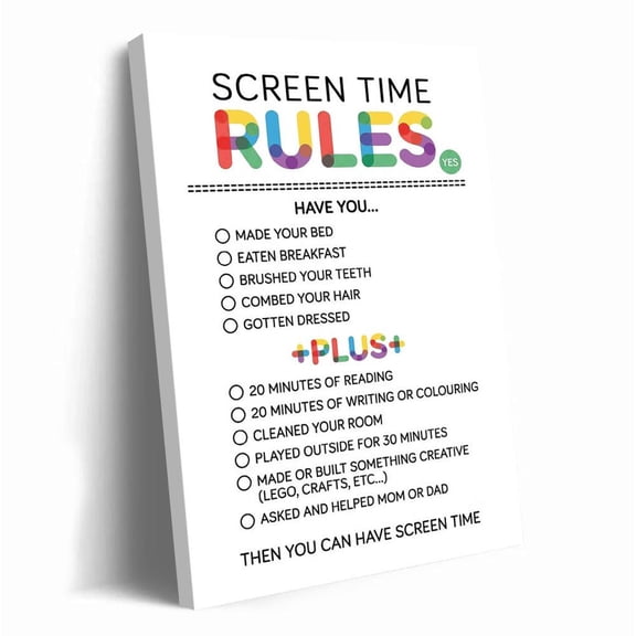 Colorful Screen Time Rules Daily Chore Chart Morning Routine Checklist Wall Art, Curated Nursery Theme For Nursery Gallery Wall Decor