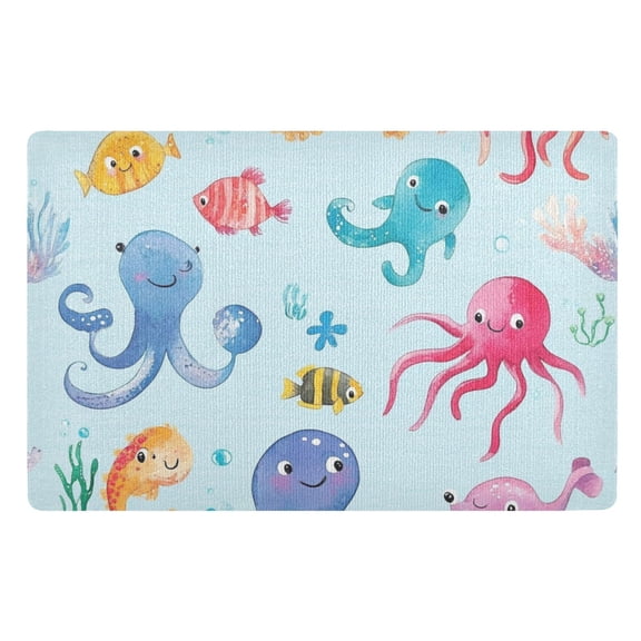 Colorful Sea Creatures Floor Door Mat Outdoor Indoor for Home Entrance Welcome Mats 32"x20"