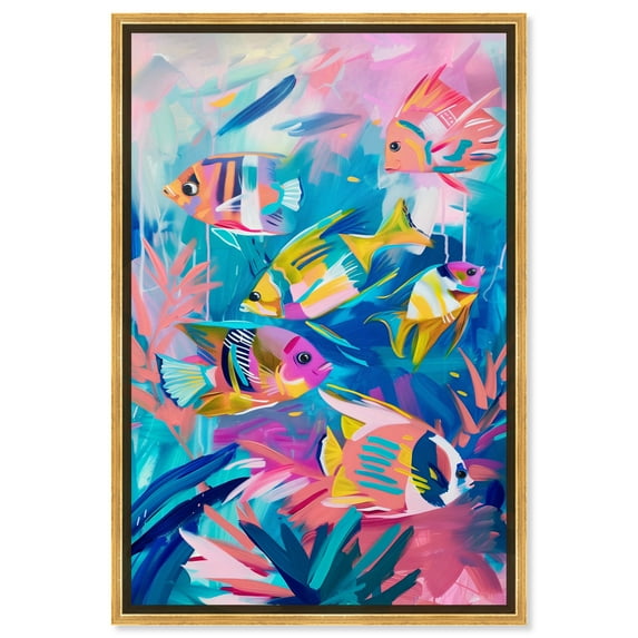 Colorful Sea Life Colorful Coastal Canvas Wall Art by Art Remedy, Gold Floater Frame, 16"x24"