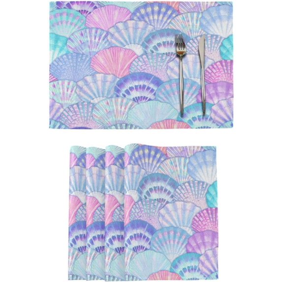 Colorful Sea Shell Placemats Set of 4 Ocean Watercolor Place Mats Washable for Kitchen Dining Table Heat Resistant Decorative Colth Table Mats 12x18 Inch