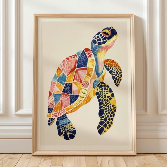 Colorful Sea Turtle Coastal Beach House Nautical Ocean Animal Poster Unframed Paper Print