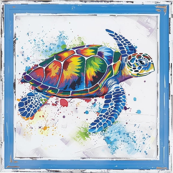 Colorful Sea Turtle DIY 11CT Stamped Cross Stitch Kits for Beginners Easy Needlepoint Embroidery Counted Cross Stitch Art Craft for Wall Decoration 14x14inch(2)