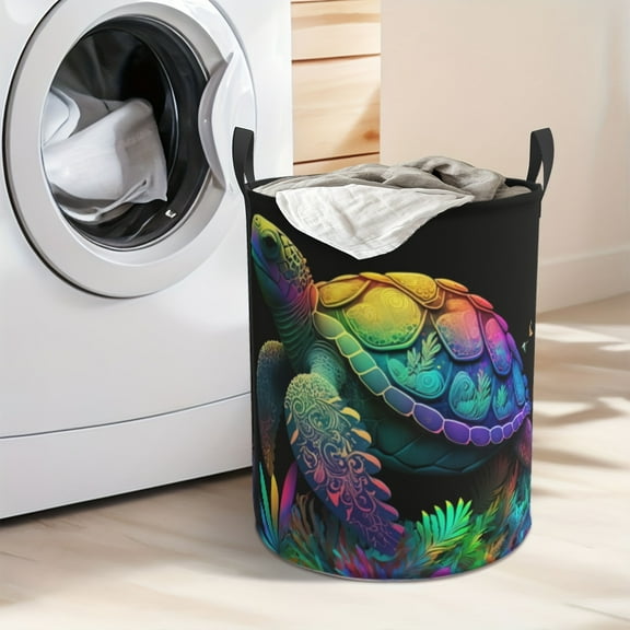Colorful Sea Turtle Foldable Laundry Basket, Laundry Basket, Dirty Clothes Basket, Foldable Oxford Cloth Storage Basket, Suitable for Bedrooms, Bathrooms, Clothes, Storage Baskets for Home Use.