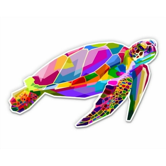 Colorful Sea Turtle Geometric - 3" Vinyl Sticker - For Car Laptop Water Bottle Phone - Waterproof Decal