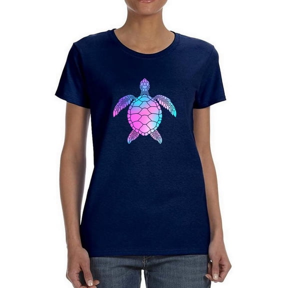 Colorful Sea Turtle Stencil Shaped T-Shirt Women -Image by Shutterstock, Female x-Large