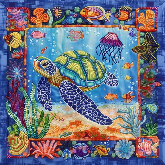 Colorful Sea Turtle Swim Ocen Landscape DIY 11CT Stamped Cross Stitch Kits for Beginners Easy Needlepoint Embroidery Counted Cross Stitch Art Craft for Wall Decoration 16x16inch(16)