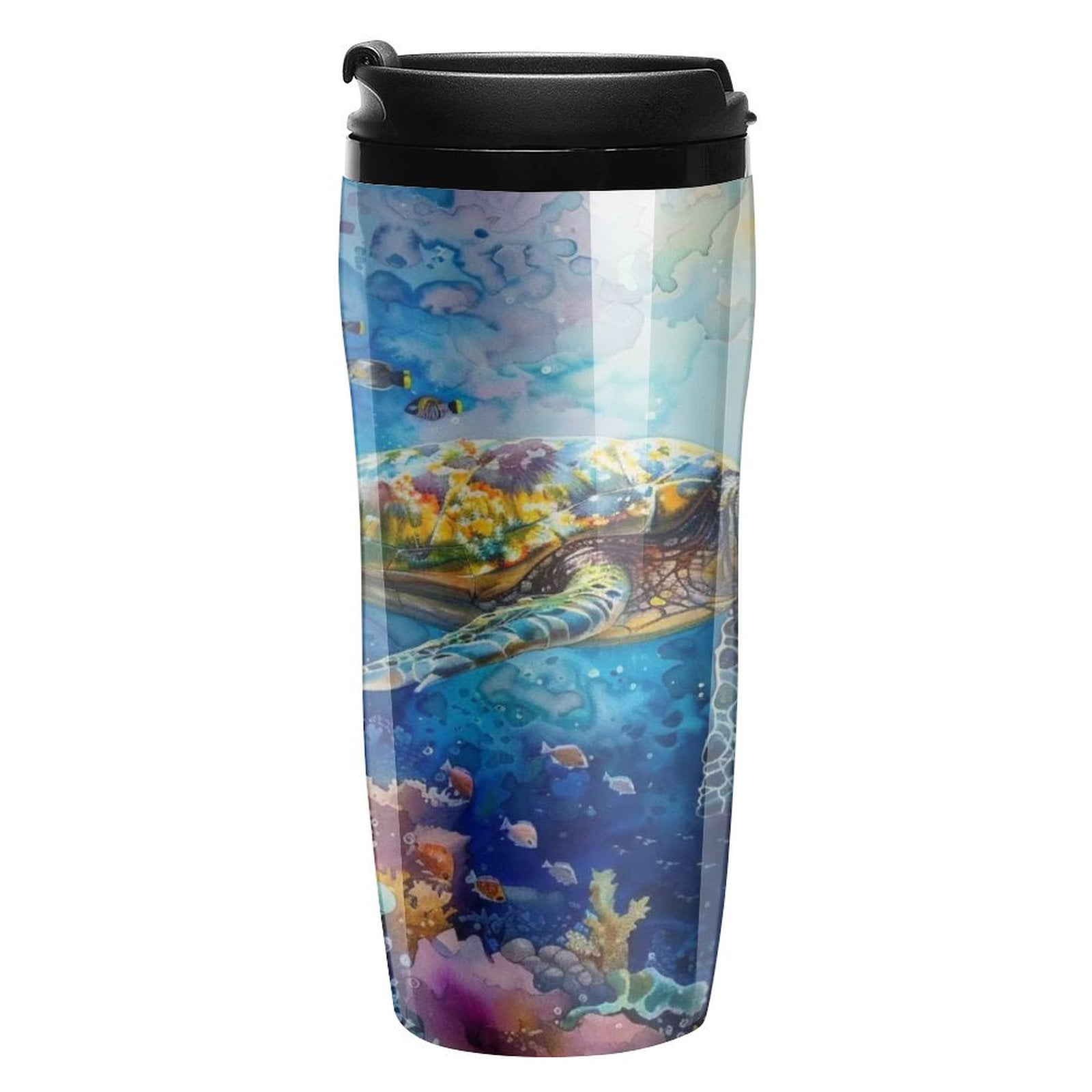 Colorful Sea Turtle Swimming Among Vibrant Coral Reef Double Walled ...