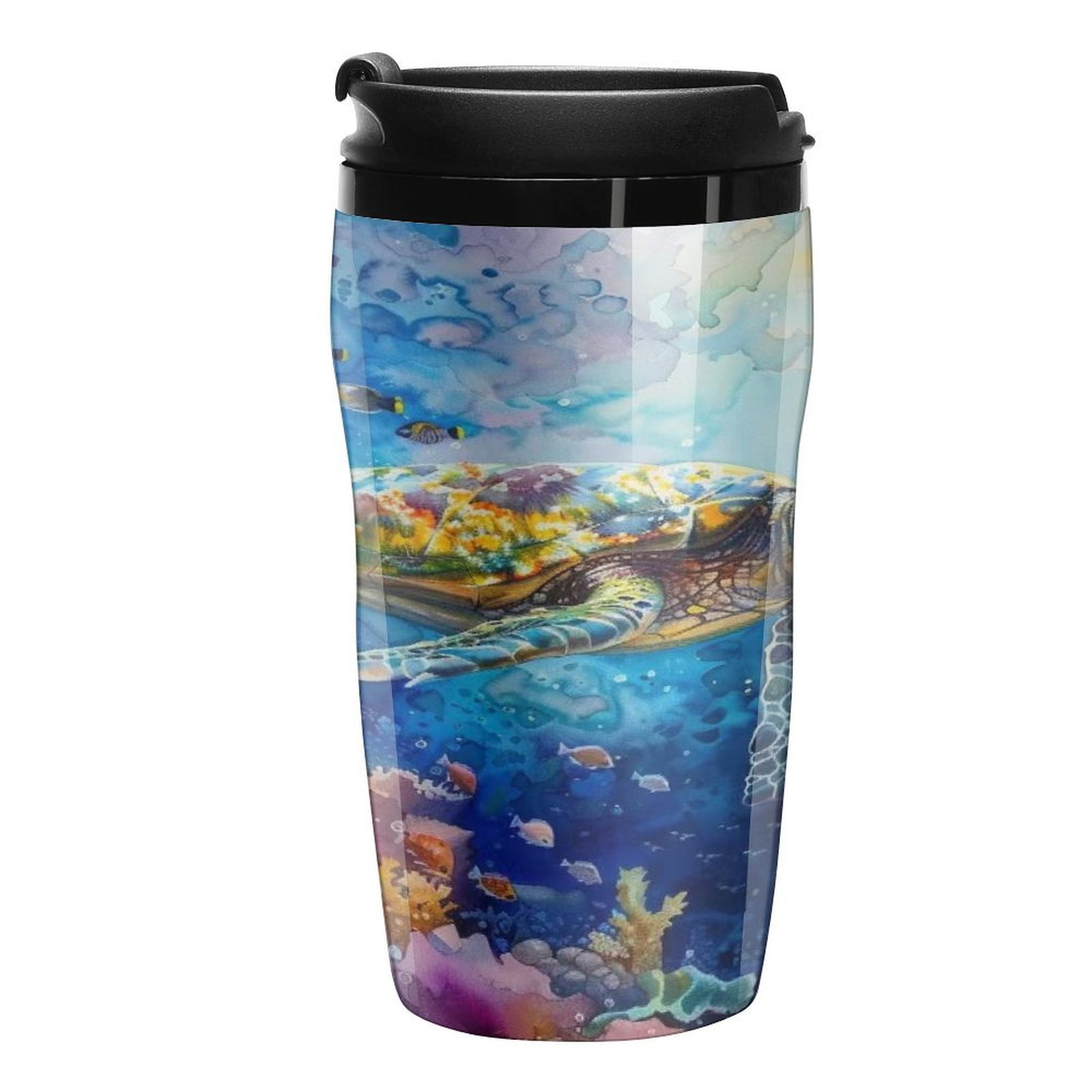 Colorful Sea Turtle Swimming Among Vibrant Coral Reef Double Walled ...