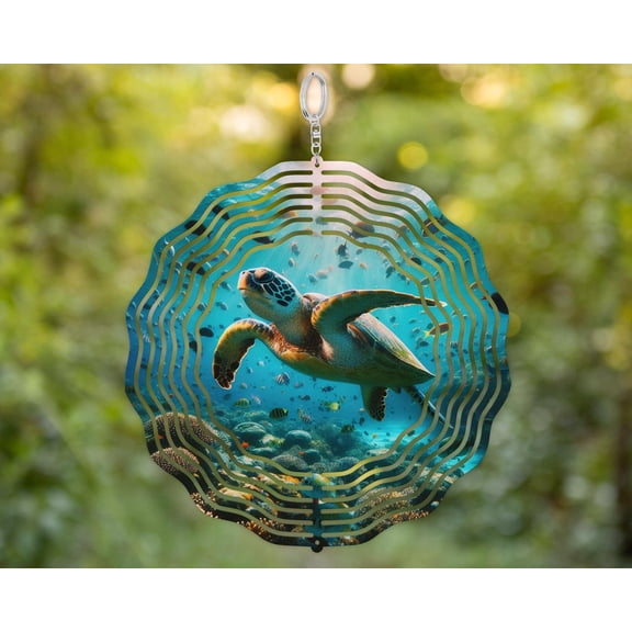 Colorful Sea Turtle Wind Spinner, Vibrant Ocean Scene Outdoor Garden Decor, Patio Yard Art, Hanging Aluminum Coastal Marine Life Gift