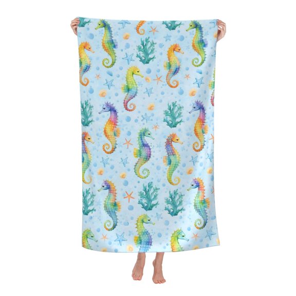 Colorful Seahorse Ocean Blanket Cute Sea Animal Throw Blanket Soft Cozy Blanket For Couch Bed Summer Beach Decor Gift Bath Towel Soft and Highly Absorbent for Adults