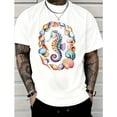 thumbnail image 1 of Colorful Seahorse Womens Graphic Tee Shirt Seashell Print Casual Short Sleeve Crew Neck Tops White S-5XL, 1 of 5