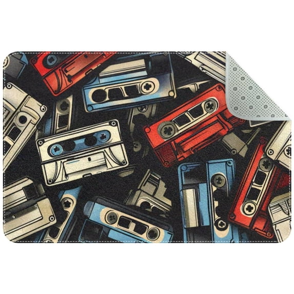 Colorful Seamless Cassette Tape Small Area Rug, Non-Slip Door Mat Indoor Floor Mat, Washable Kitchen Rug Entrance DMat for Bedroom Living Room