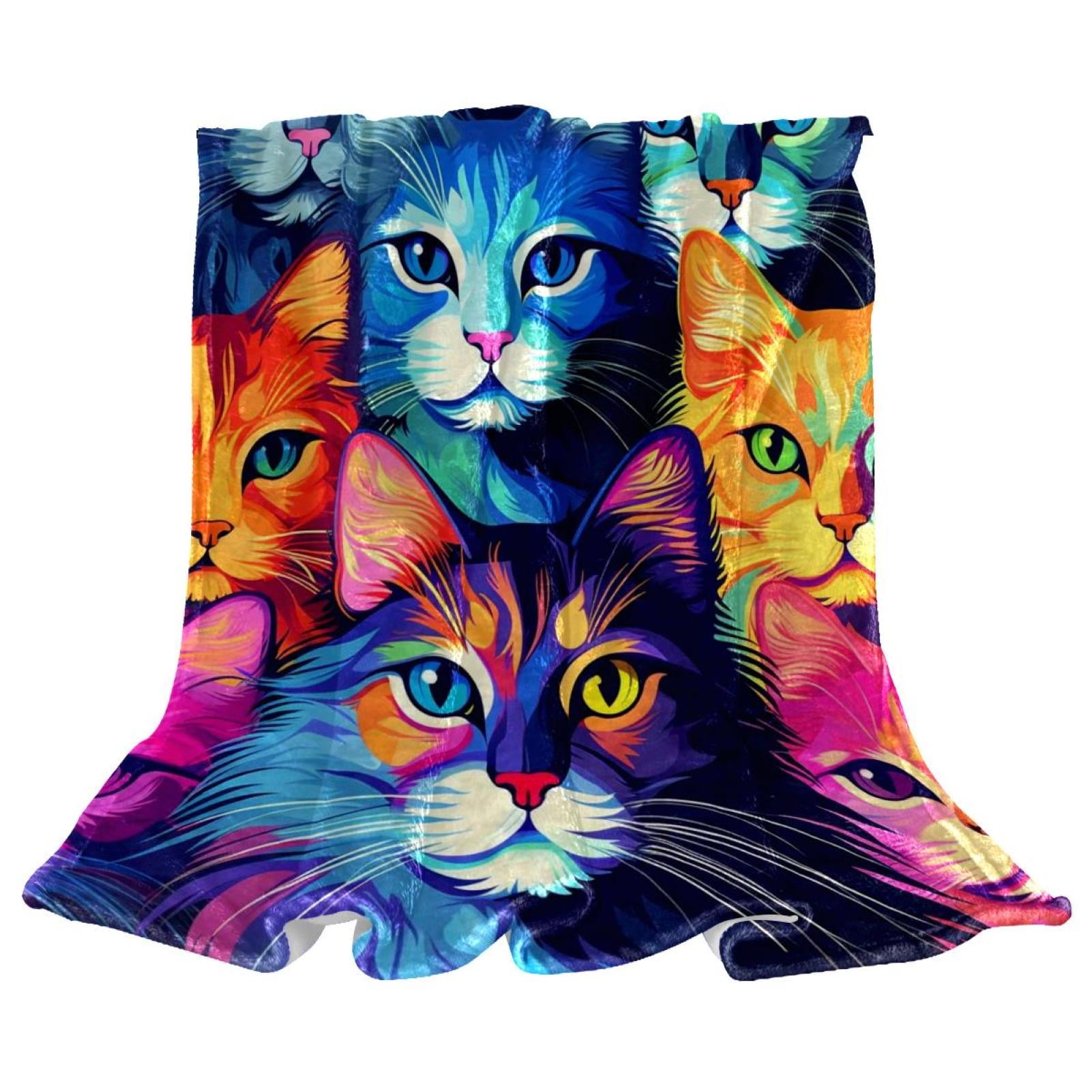 Colorful Seamless Cats Soft Throw Blanket Cozy Fleece Sofa Bed Couch