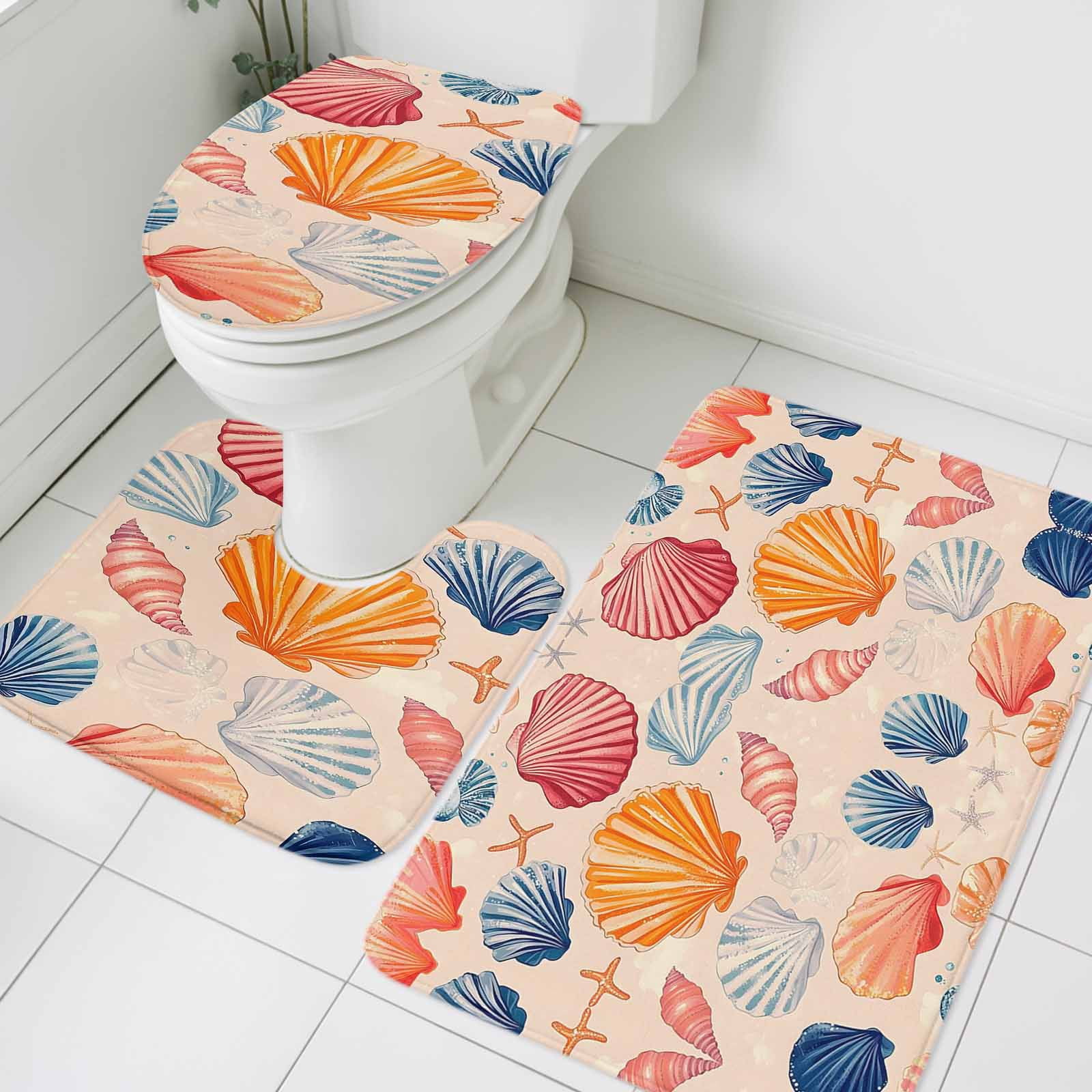 Colorful Seashell Bathroom Rugs Set Retro Non Slip Absorbent Soft Bath ...