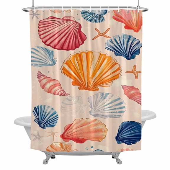 Colorful Seashell Bathroom Shower Curtain, Retro Summer Waterproof Washable Soft Bath Curtain for Bathtub Decor with 12 Hooks&Grommet, 36x72 Inch