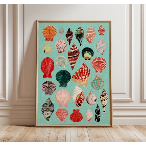 Colorful Seashell Coastal Beach Tropical Ocean Shells Vibrant Nautical Art, Unframed Canvas 8x10in